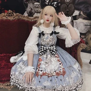 Abito bambina Lolita fiocco gotico retrò spalline giapponese cosplay fata mezza manica - Foto 1 di 10