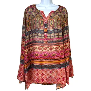 3rd Hill Womens Colorful Boho Tunic Top Size XXL Gauzy Tribal Indie Hippie NWT - Picture 1 of 10
