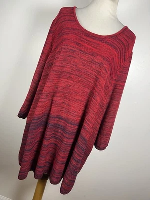 Catherines 2X Sweater Red Blue Stripe Scoop Neck Knit Tunic 3/4 Sleeve Woman G3 - Image 1 of 4