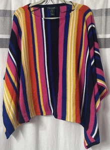 Usado en Excelente Condición Lauren Ralph Lauren Petite Mediano/Grande Manta Poncho Mezcla de Lino Rayas - Imagen 1 de 8