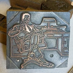 MCM MadMen Copper & Wood Businessman Office Letterpress Printing Block - Picture 1 of 5
