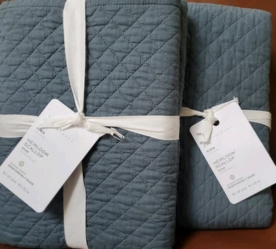 2 Pottery Barn Heirloom Scallop Shams, Steel Blue, 6042424 - Image 1 of 4