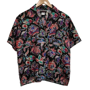 Vtg 90s Silk Floral Paisley Button Down Shirt Short Sleeve Women’s Small - Picture 1 of 9