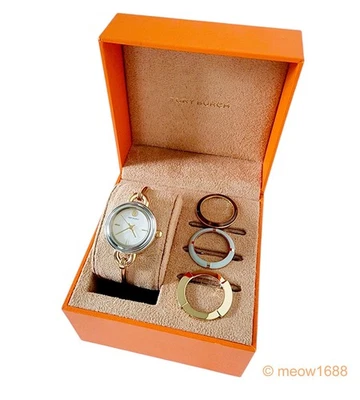 Conjunto de relógio Tory Burch Miller pulseira de ouro pequena molduras intercambiáveis TBW6019 - Imagem 1 de 4