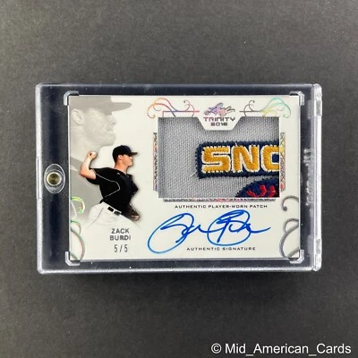 2016 Leaf Trinity Zack Burdi Auto Jersey Patch #PA-ZB1 Louisville 5/5 - Image 1 of 4