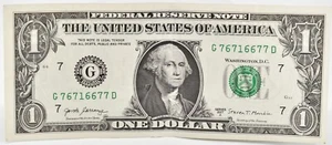 Billete de 1 dólar de la Reserva Federal Chicago Lucky 7s 2017 número de serie elegante G76716677D - Imagen 1 de 2