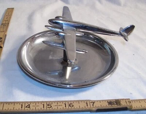 CANADIAN TWIN FLOAT SEA PLANE CHROME DESK TOP MODEL ASH OR TRINKET DISH ART DECO - Picture 1 of 4