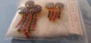 VINTAGE SMOKEY TIGER STRIPE RHINESTONE BROOCH AND DANGLE EARRINGS - Picture 1 of 2