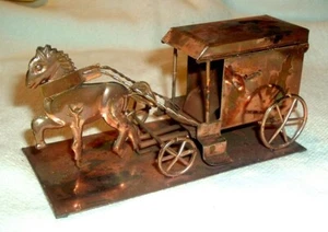 Copper Hand Crafted Horse Carriage Ornament Buggy Folk Art - Picture 1 of 2