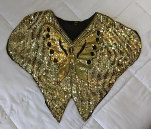 Vintage Butterfly Cape Dolman Top Blouse Sequin Silk Festival Boho Cocktail Gold - Picture 1 of 10