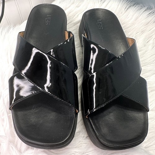 UGG Emily sandalo zeppa ecopelle nero vernice misura 6 5 stile 1107896