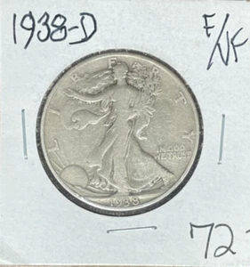 Medio dólar de plata Walking Liberty 1938-D ~ fino/en muy buen estado ~ bonita moneda de fecha clave ~ - Imagen 1 de 2