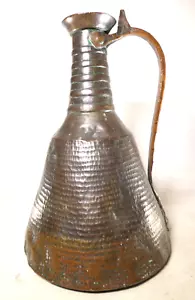 Antique Copper Handmade Ottoman Turkish Water Ewer Large Hammered Pattern Signed - Picture 1 of 14