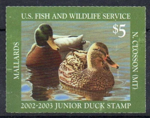 USA, 2002 - 2003 $5 Junior Duck Stamp - Mallards - US Fish & Wildlife - (Ref 52) - Picture 1 of 2