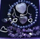 Amethyst Heart Necklace Bracelet Earrings Palm Stone Gift