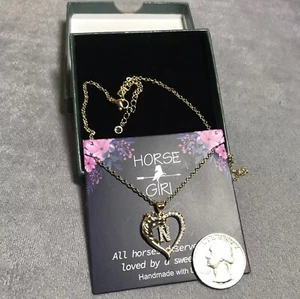 heart with the letter N gold tone necklace horse girl - Picture 1 of 4
