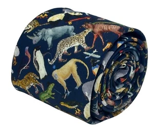 navy blue cotton mens tie Liberty fabric jungle animal design - Frederick Thomas - Picture 1 of 6