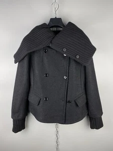 Max Mara Womens Luxury Alpaca Wool High Neck Black Pea Coat Jacket Sz US 6 / S - Picture 1 of 18