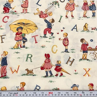 Vintage Alphabet for Michael Miller Cream Cotton Fabric Remnant 12" x 42" - Image 1 of 2