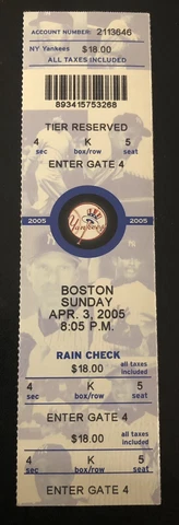 2005 NY Yankees Opening Day Ticket Stub vs Red Sox Jeter, Arod, Matsui 4/3/2005 Cover