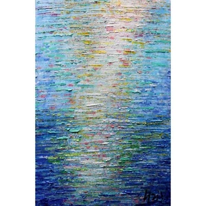 Arte de pared náutico costero - Pintura minimalista azul beige paisaje marino - Imagen 1 de 11