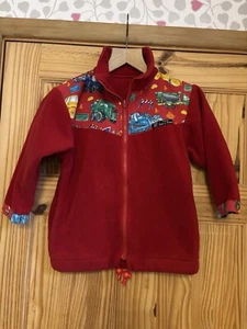 LADS & LASSES Handmade Red Zipped Construction Traffic Theme Fleece Jacket 9-11y - Picture 1 of 7
