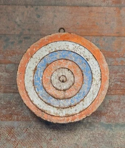 Antiguo rústico primitivo rojo blanco azul ojo de buey dardos objetivo granja - Imagen 1 de 8