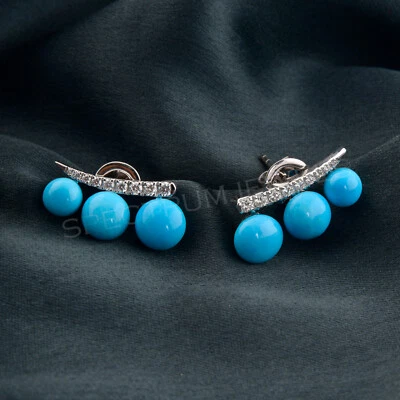 8.41 TCW Blau Türkis H/Si Diamant Kletterer Ohrringe Geschenk 18k Weiß Echtgold - Bild 1 von 4