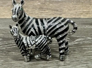 Vintage Crystal Encrusted Zebra Mom and Baby Trinket Box 2.5x2 Inches - Picture 1 of 12