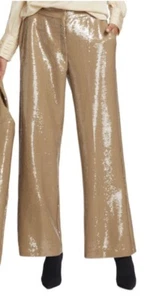ELIE TAHARI The Holly Sequined Wide Leg Suit Pants w/pockets Beige Sz 14 $395 - Picture 1 of 12