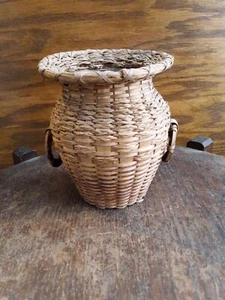 Antique Vintage Woven Basket over Glass Some Damage 4.5" Tall - Picture 1 of 24