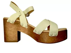 Sam Edelman Women Beige Leather Platform Sandals Wooden Heel Ankle Strap 9 NWOB - Picture 1 of 11