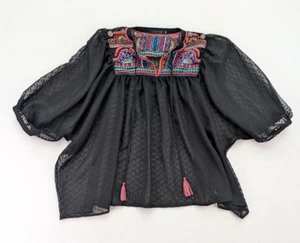 Mantra Women's Top Size S Black Sheer Embroidered Bohemian Boho Peasant - Picture 1 of 12