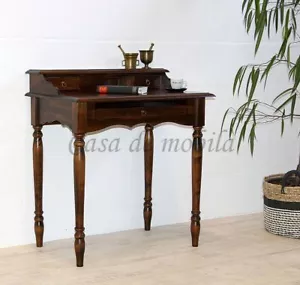 Massivholz Sekretär braun kolonial nussbaumfarben Damen PC Tisch Schreibtisch - Bild 1 von 8