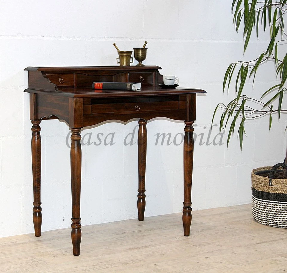 Massivholz Sekretär braun kolonial nussbaumfarben Damen PC Tisch Schreibtisch - Bild 1 von 4