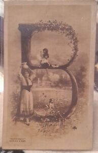  LARGE ALPHABET LETTER " B '' VICTORIAN  LADY & KIDS IN THE PHOTO  Antique