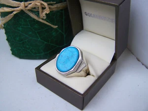 GORGEOUS 925 SOLID STERLING SILVER HOWLITE TURQUOISE SIGNET RING SIZE Z+1 13 - Picture 1 of 11