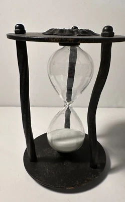 Reloj de arena metal 7" arena blanca temporizador-bronce metal rústico con centro de vidrio Foto 1 de 4