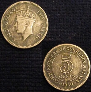 MALAYSIA MALAYA, GEORGE VI, 5 CENTS 1950, GVF. - Picture 1 of 1