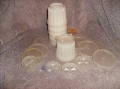 NEW TUPPERWARE JELLO SINGLE SERVE 6 W/ LIDS & BOTTOM DESIGN CAPS NEW IN PACKAGE - Image 1 of 4