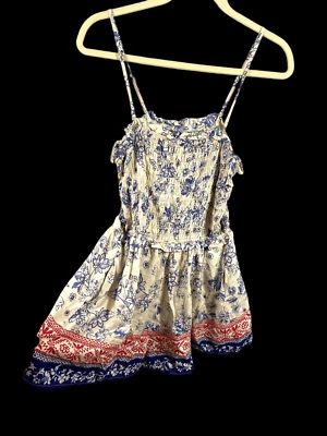 Mono Jessica Simpson Mameluco Talla Grande Acanalado Top Blanco Azul Floral Resort Foto 1 de 4