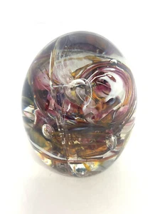 Kerry Glass Paperweight Multicolor Purple Orange Swirls Ribbons 2.5” Hand Made - Picture 1 of 6