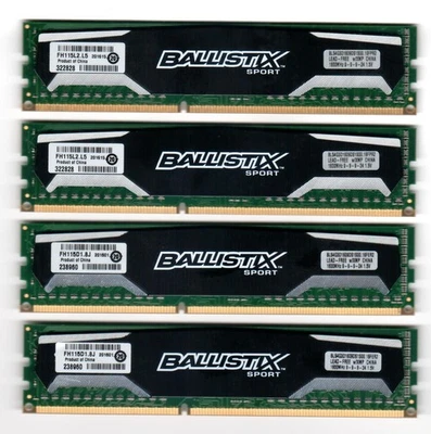 COMPUTER MEMORY - BALLISTIX SPORT 1600MHz 1.5V BLS4G3D1609DS1S00.16FER2 [4 PCS] - Image 1 of 2