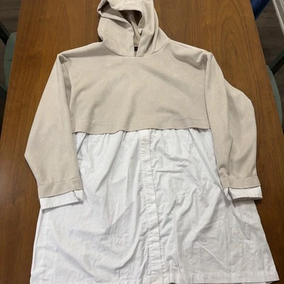 Camisa con Capucha Relajada Blanca Tostada ZARA Para Mujer Genial Moda Lindo Elegante Vestido Grande  Foto 1 de 4