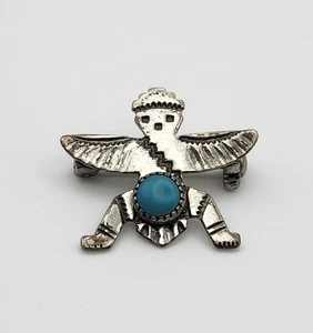 Broche de piedra turquesa Navajo Kachina vintage de plata de ley - Imagen 1 de 3