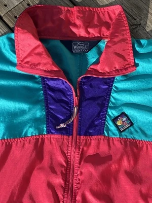 Vtg Woolrich Jacket Women Sigmet Gear Retro Neon Teal Purple Hot Pink Full Zip - Image 1 of 4