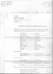 Columbia Records College Radio Airplay Musikbericht 30. Januar 1975 mit Umschlag - Bild 1 von 4