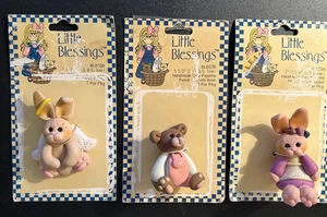 1994 Suzi Little Blessings Handmade Clay Figurines Bear and Rabbits Lot Of 3 - Picture 1 of 5