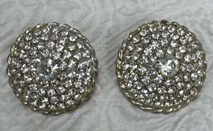 Orecchini Vintage Chiari Scintillanti Strass Rotondi Dichiarazione Tono Argento Clip On - Foto 1 di 8