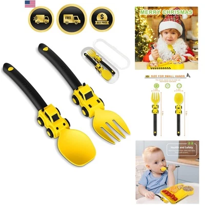 Juego de utensilios de construcción para niños pequeños tenedores y cucharas seguros de plástico sin BPA... Foto 1 de 4